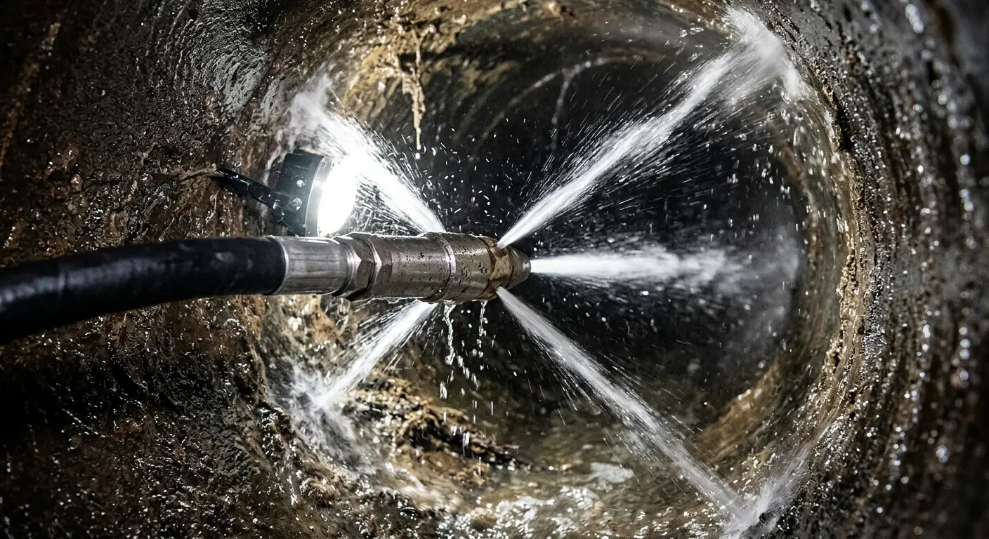 High-pressure hydro jetting nozzle cleaning sewer pipe for Storm Drain Cleaning in Pittsburg